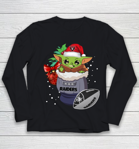 Oakland Raiders Christmas Baby Yoda Star Wars Funny Happy NFL Youth Long Sleeve