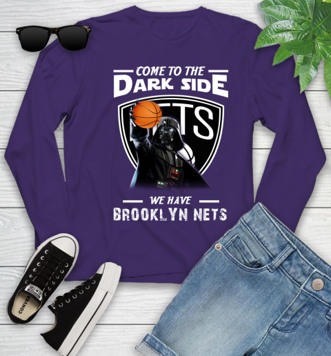 NBA Come To The Dark Side We Have Brooklyn Nets Star Wars Darth Vader Basketball Youth Long Sleeve 4