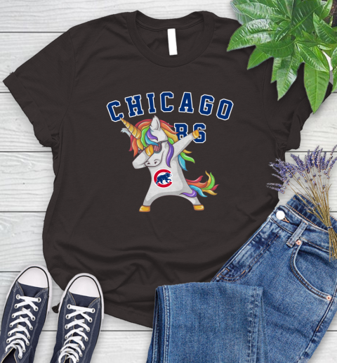 Chicago Cubs MLB Baseball Funny Unicorn Dabbing Sports Women's T-Shirt 8