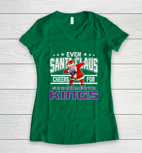Sacramento Kings Even Santa Claus Cheers For Christmas NBA Women's V-Neck T-Shirt 3