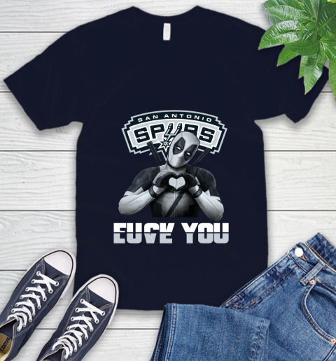 NBA San Antonio Spurs Deadpool Love You Fuck You Basketball Sports V-Neck T-Shirt 2
