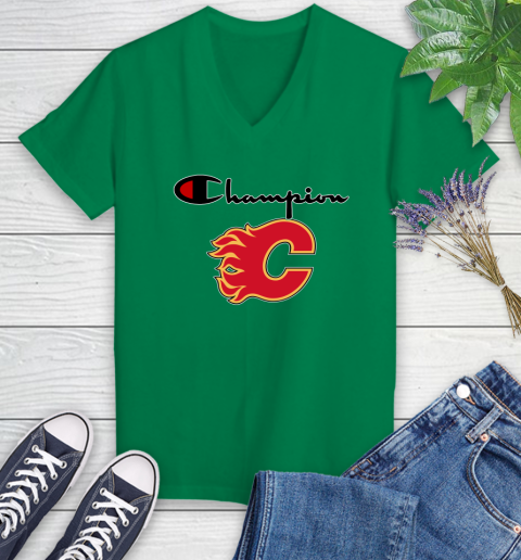NHL Hockey Calgary Flames Champion Shirt Women's V-Neck T-Shirt 3