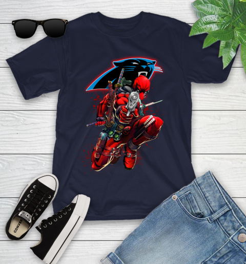 NFL Deadpool Marvel Comics Sports Football Carolina Panthers Youth T-Shirt 3