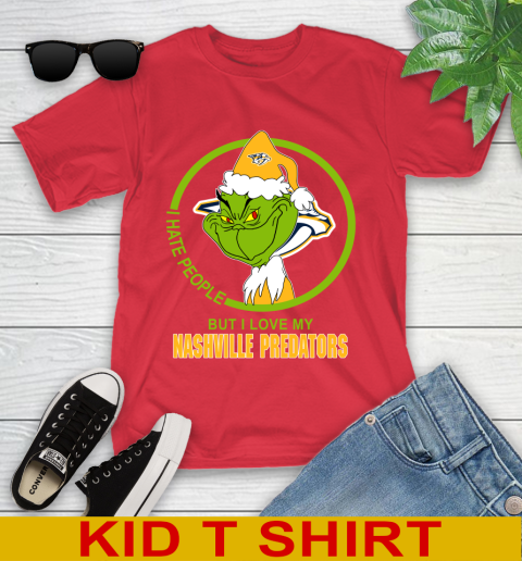 Nashville Predators NHL Christmas Grinch I Hate People But I Love My Favorite Hockey Team Youth T-Shirt 10