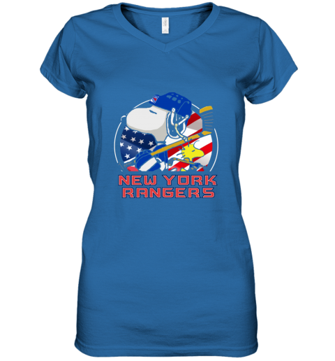 nkex new york rangersnoopy and woodstock nhl women v neck t shirt 39 front royal