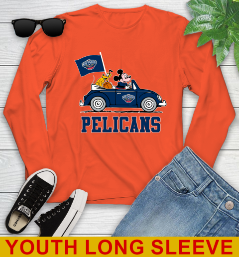 NBA Basketball New Orleans Pelicans Pluto Mickey Driving Disney Shirt Youth Long Sleeve 4