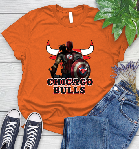 Chicago Bulls NBA Basketball Captain America Thor Spider Man Hawkeye Avengers Women's T-Shirt 4