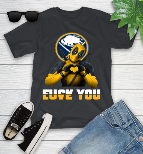 NHL Buffalo Sabres Deadpool Love You Fuck You Hockey Sports Youth T-Shirt