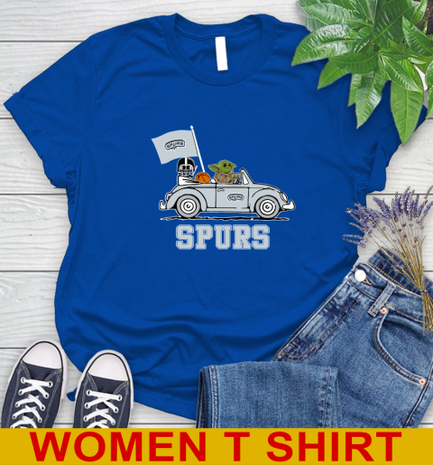 NBA Basketball San Antonio Spurs Darth Vader Baby Yoda Driving Star Wars Shirt Women's T-Shirt 9