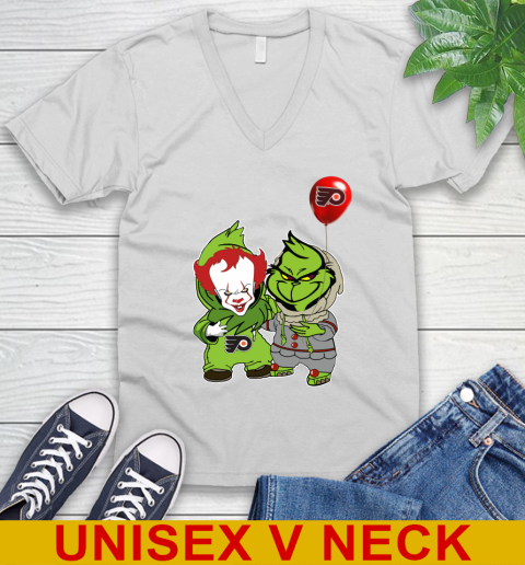 Philadelphia Flyers Baby Pennywise Grinch Christmas NHL Hockey V-Neck T-Shirt