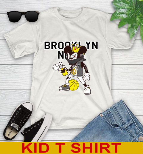Brooklyn Nets NBA Basketball Mickey Peace Sign Sports Youth T-Shirt