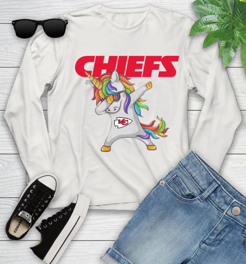 Kansas City Chiefs NFL Football Funny Unicorn Dabbing Sports Youth Long Sleeve 12