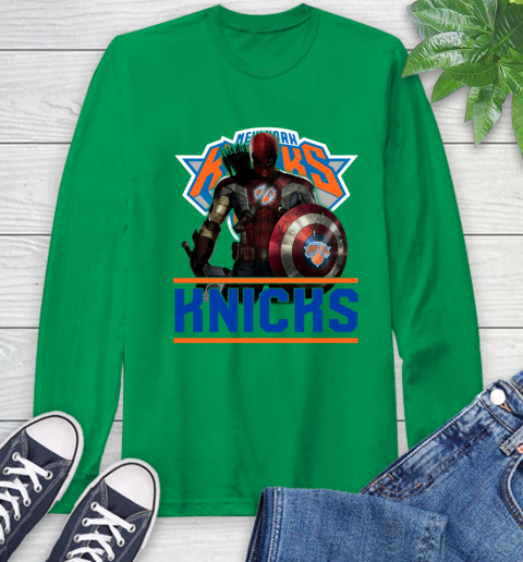 New York Knicks NBA Basketball Captain America Thor Spider Man Hawkeye Avengers Long Sleeve T-Shirt 7