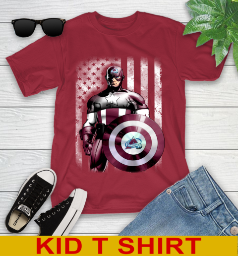 Colorado Avalanche NHL Hockey Captain America Marvel Avengers American Flag Shirt Youth T-Shirt 12