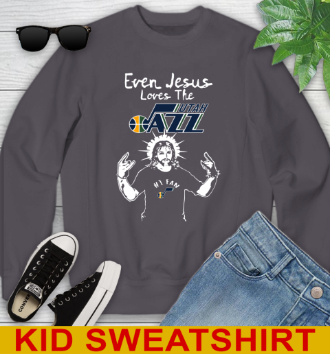 Utah Jazz NBA Basketball Even Jesus Loves The Jazz Shirt Youth Sweatshirt 5