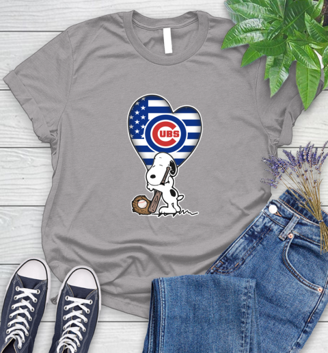 Chicago Cubs MLB Baseball The Peanuts Movie Adorable Snoopy Women's T-Shirt 5