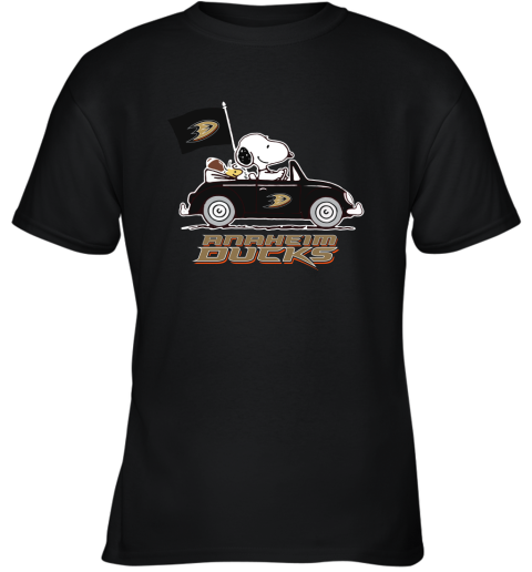 Snoopy And Woodstock Ride The Aheim Ducks Car NhL Youth T-Shirt