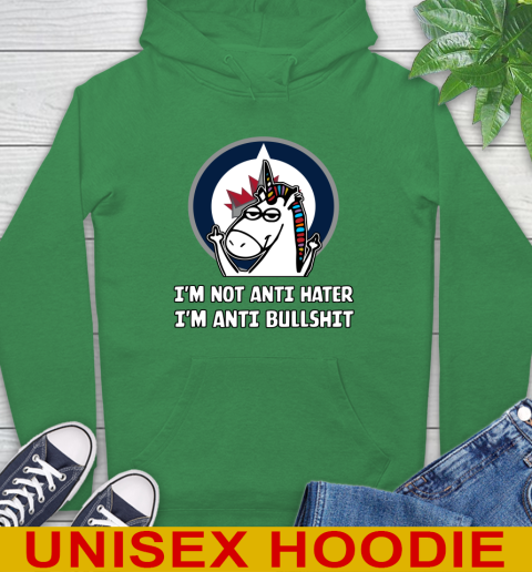 Winnipeg Jets NHL Hockey Unicorn I'm Not Anti Hater I'm Anti Bullshit Hoodie 8