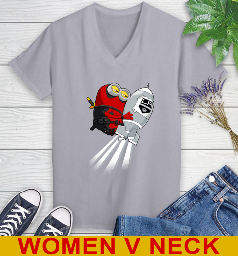 NHL Hockey Los Angeles Kings Deadpool Minion Marvel Shirt Women's V-Neck T-Shirt 4