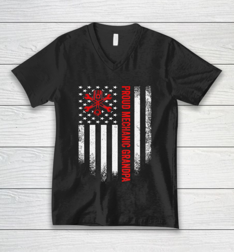 GrandFather gift shirt Vintage USA American Flag Proud Mechanic Grandpa Distressed T Shirt V-Neck T-Shirt