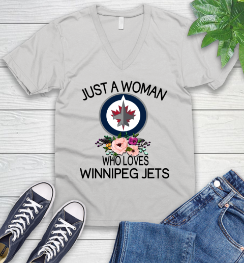 NHL Just A Woman Who Loves Winnipeg Jets Hockey Sports V-Neck T-Shirt