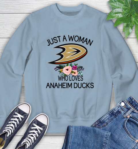 NHL Just A Woman Who Loves Anaheim Ducks Hockey Sports Sweatshirt 5