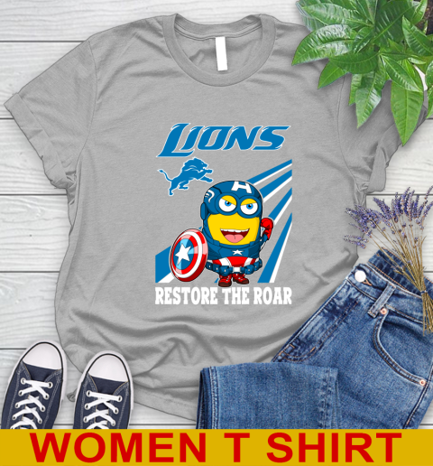 NFL Football Detroit Lions Captain America Marvel Avengers Minion Shirt Women's T-Shirt 5