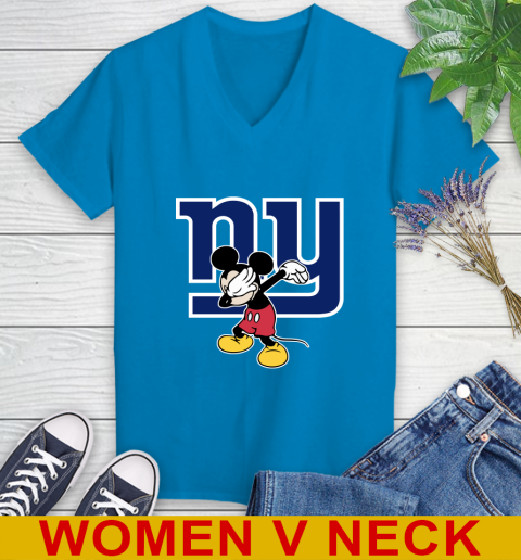 New York Giants NFL Football Dabbing Mickey Disney Sports Women's V-Neck T-Shirt 8