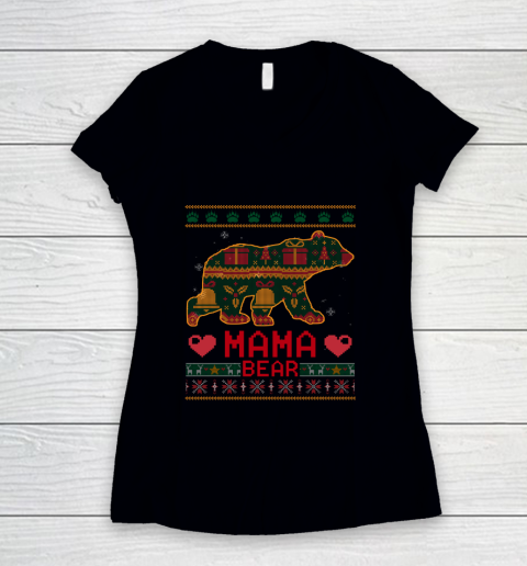 Mama Bear Christmas Pajama Ugly Xmas Sweater Family Gift Women's V-Neck T-Shirt