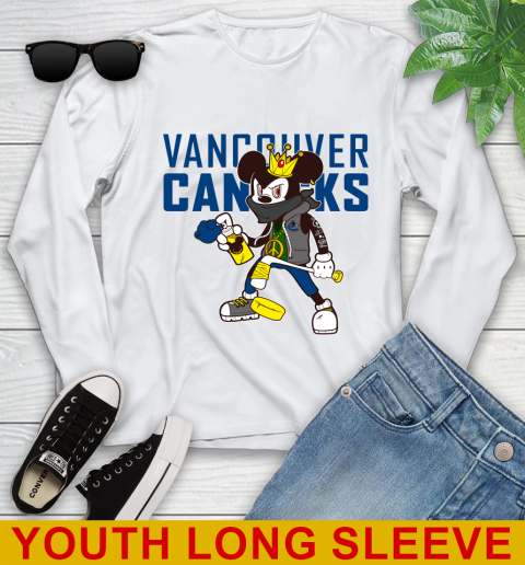 Vancouver Canucks NHL Hockey Mickey Peace Sign Sports Youth Long Sleeve