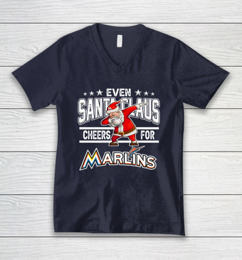 Miami Marlins Even Santa Claus Cheers For Christmas MLB V-Neck T-Shirt 2