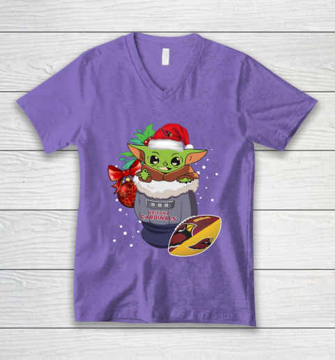 Arizona Cardinals Christmas Baby Yoda Star Wars Funny Happy NFL V-Neck T-Shirt 9