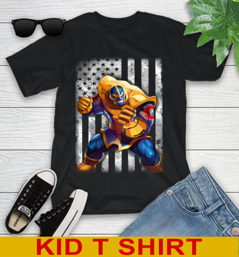 NHL Hockey Calgary Flames Thanos Marvel American Flag Shirt Youth T-Shirt