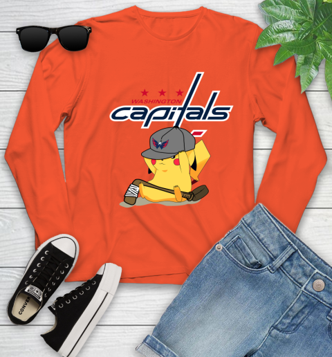 NHL Pikachu Hockey Sports Washington Capitals Youth Long Sleeve 4