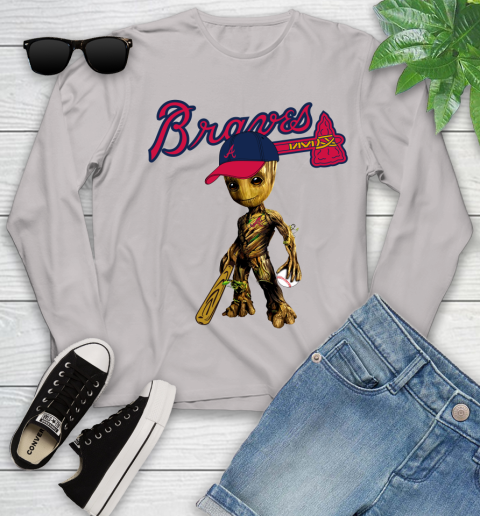 MLB Atlanta Braves Groot Guardians Of The Galaxy Baseball Youth Long Sleeve 12