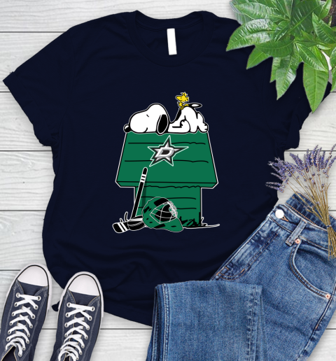 Dallas Stars NHL Hockey Snoopy Woodstock The Peanuts Movie Women's T-Shirt 3