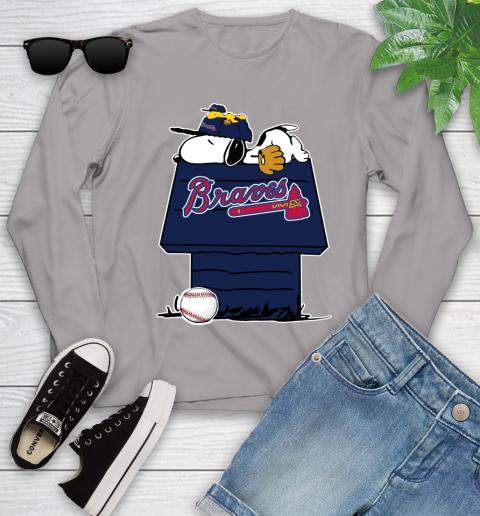MLB Atlanta Braves Snoopy Woodstock The Peanuts Movie Baseball T Shirt Youth Long Sleeve 5