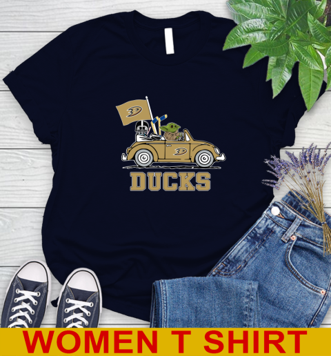 NHL Hockey Anaheim Ducks Darth Vader Baby Yoda Driving Star Wars Shirt Women's T-Shirt 3