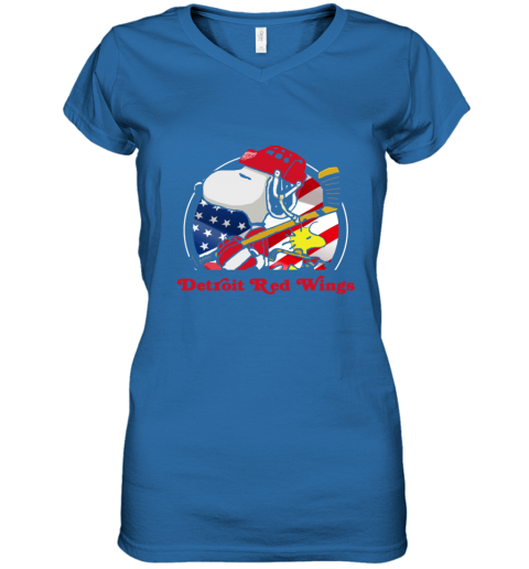an4i detroit red wings ice hockey snoopy and woodstock nhl women v neck t shirt 39 front royal
