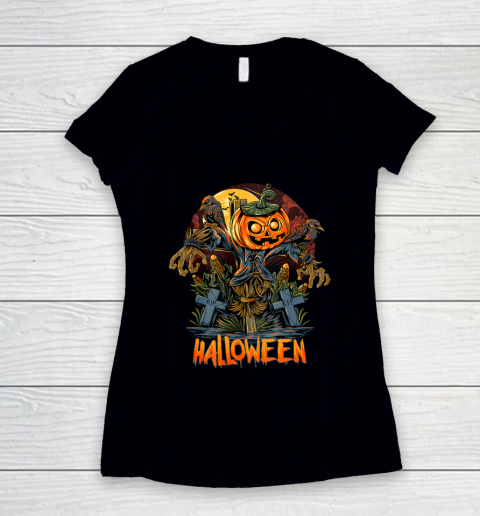 Pumpkin Man Character for Halloween Women's V-Neck T-Shirt