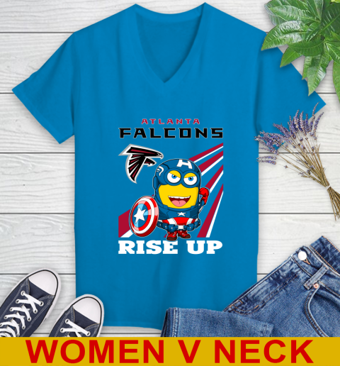 NFL Football Atlanta Falcons Captain America Marvel Avengers Minion Shirt Women's V-Neck T-Shirt 7