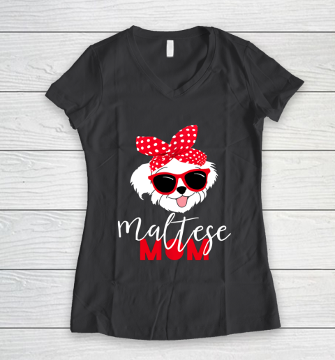 Dog Mom Shirt Dog Lovers T Shirt Maltese Mom Fur Mama Women's V-Neck T-Shirt 6