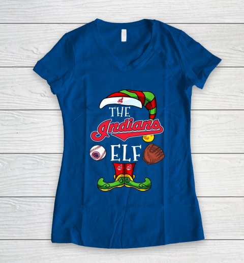 Cleveland Indians Christmas ELF Funny MLB Women's V-Neck T-Shirt 7