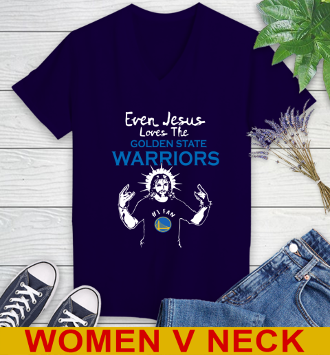 Golden State Warriors NBA Basketball Even Jesus Loves The Warriors Shirt Women's V-Neck T-Shirt 3