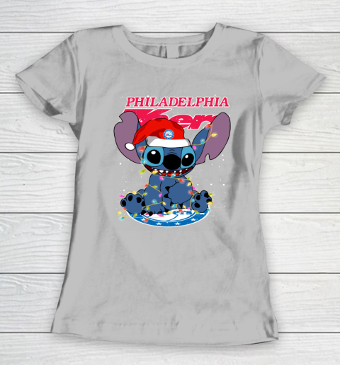 Philadelphia 76ers NBA noel stitch Basketball Christmas Women's T-Shirt 3