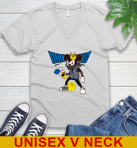 Dallas Mavericks NBA Basketball Mickey Peace Sign Sports V-Neck T-Shirt