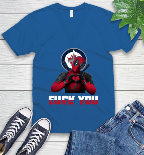 NHL Winnipeg Jets Deadpool Love You Fuck You Hockey Sports V-Neck T-Shirt 5