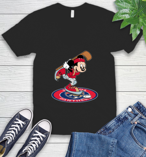 NHL Hockey Florida Panthers Cheerful Mickey Disney Shirt V-Neck T-Shirt