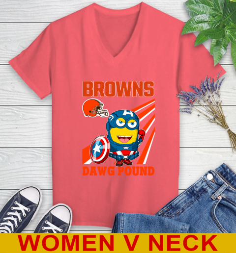 NFL Football Cleveland Browns Captain America Marvel Avengers Minion Shirt  Women's V-Neck T-Shirt | Tee For Sports