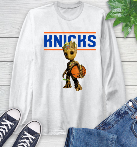 New York Knicks NBA Basketball Groot Marvel Guardians Of The Galaxy Long Sleeve T-Shirt